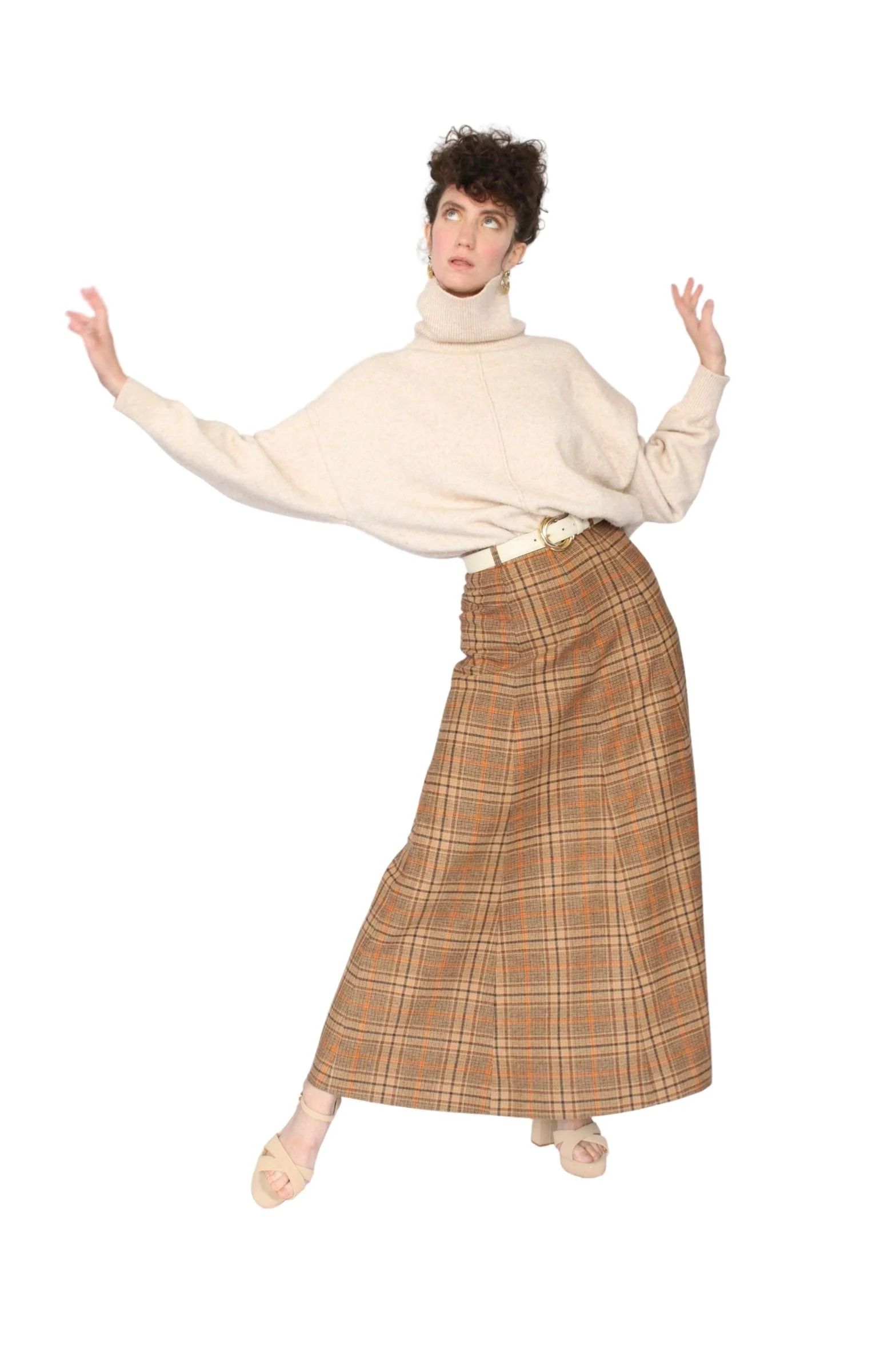 Vintage 1970s Brown Plaid Wool Maxi Skirt FLAPPERS TO FRINGE VINTAGE